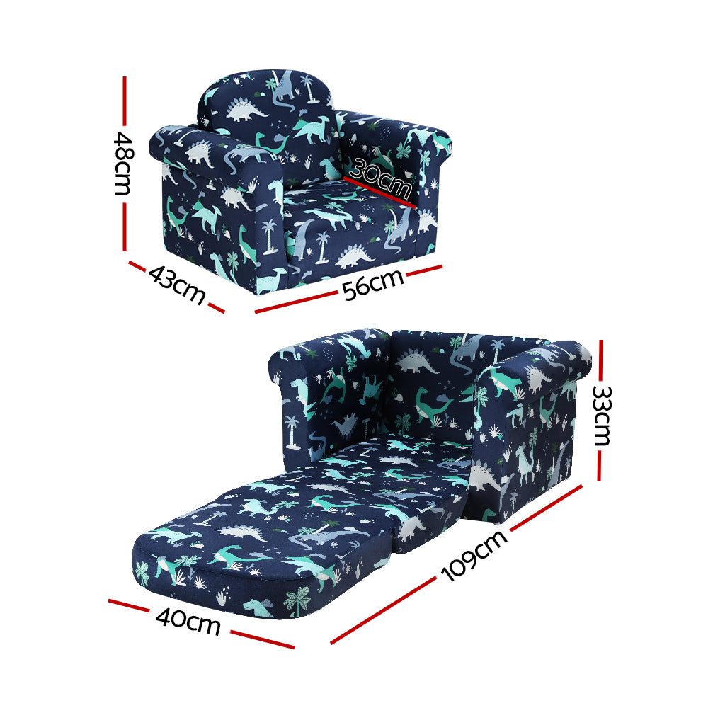 Kids 2-Seater Dinosaur Flip Sofa Navy