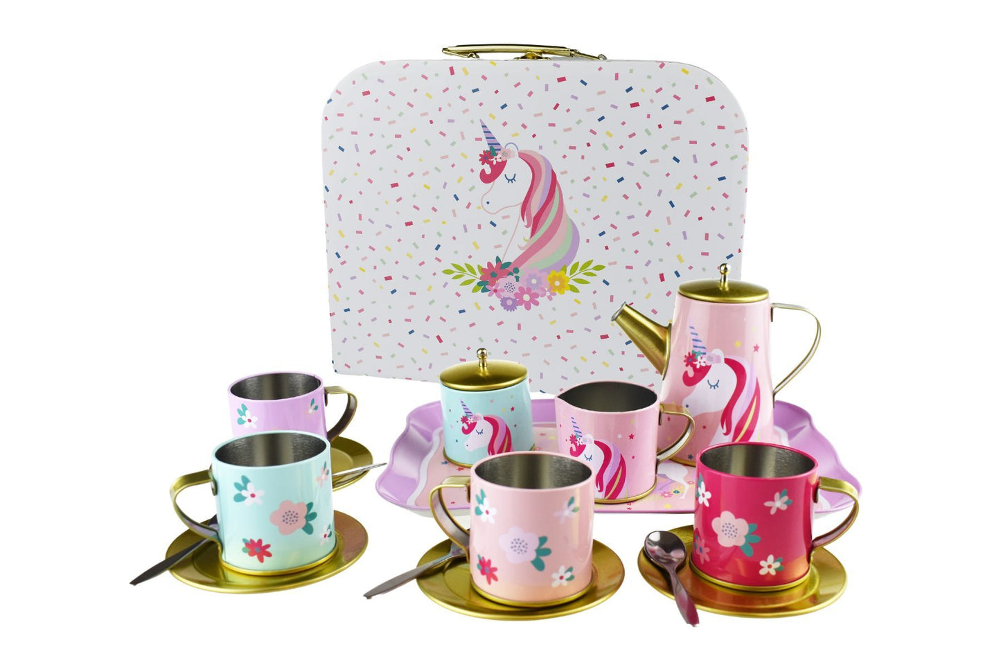 Deluxe Unicorn Tin Tea Set In Suitcase 18pcs