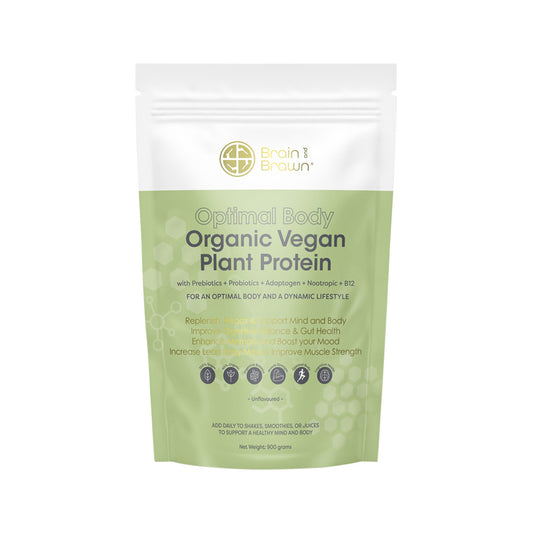 Brain and Brawn Optimal Body Organic Vegan Plant Protein Unflavoured 900g