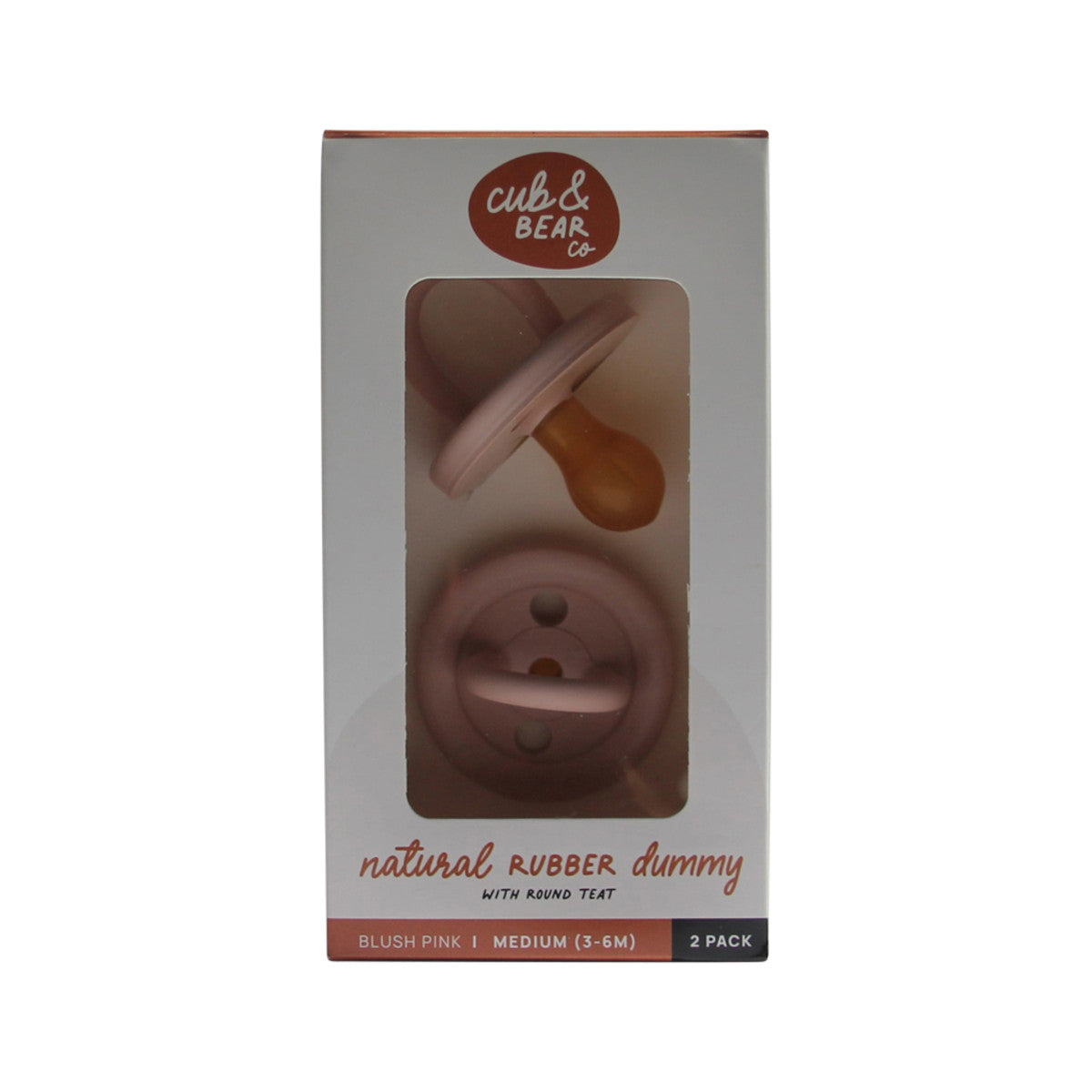 Cub & Bear Co Natural Rubber Dummy Round Teat Medium (3-6 Months) Blush Pink Twin Pack