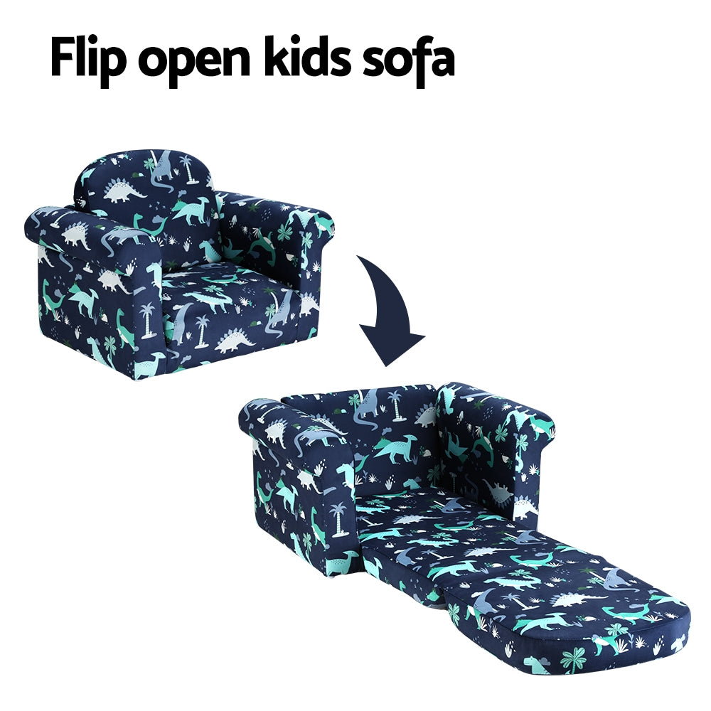 Kids 2-Seater Dinosaur Flip Sofa Navy