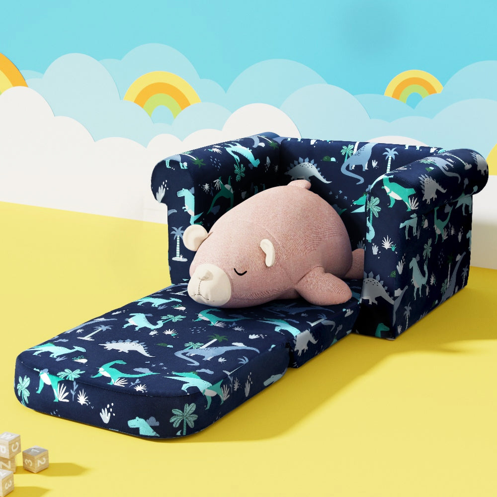 Kids 2-Seater Dinosaur Flip Sofa Navy