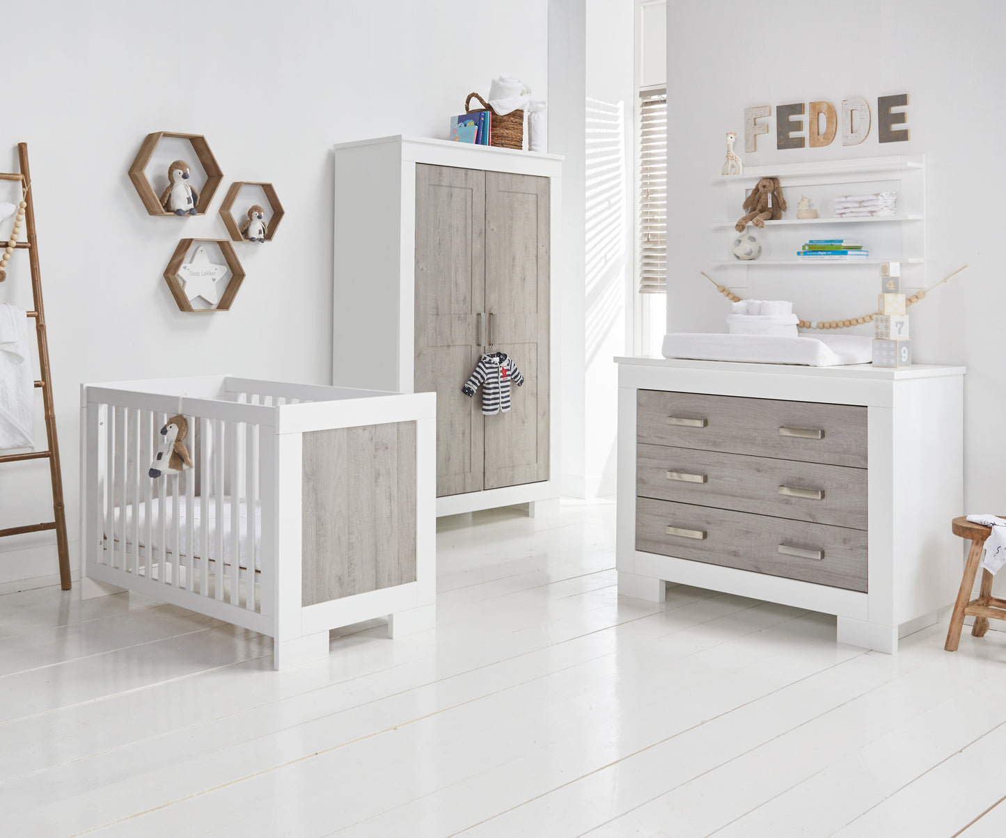 Contemporary White & Ash Cot