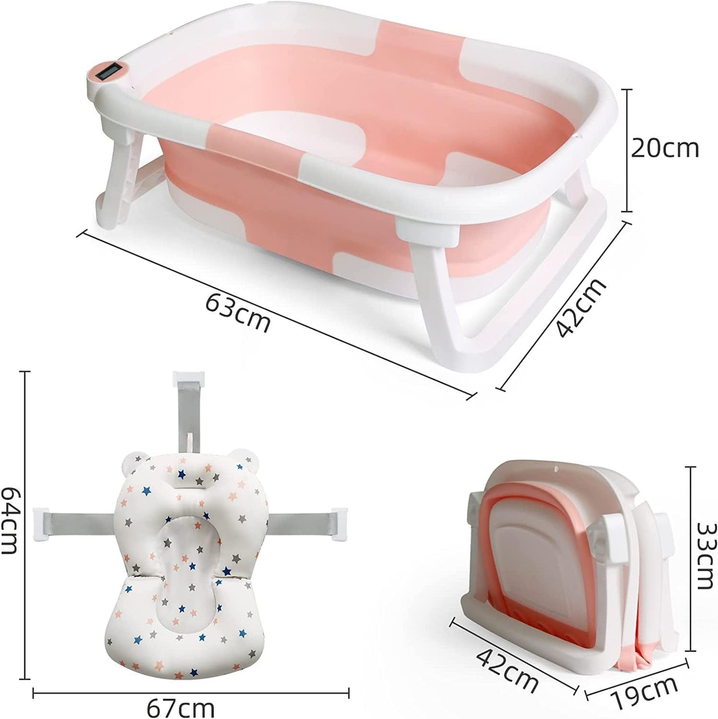 Foldable Baby Bath Tub - Pink and White