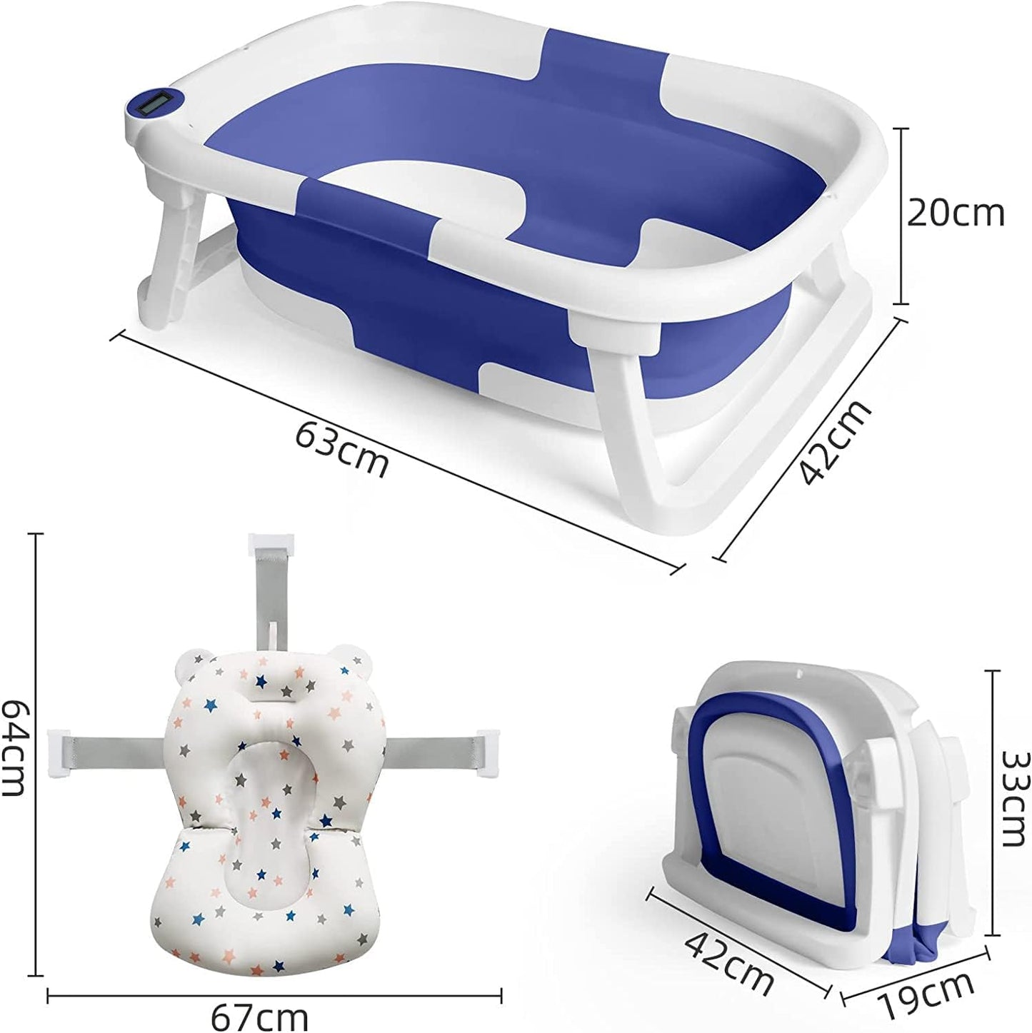 Foldable Baby Bath Tub with Seat Cushion