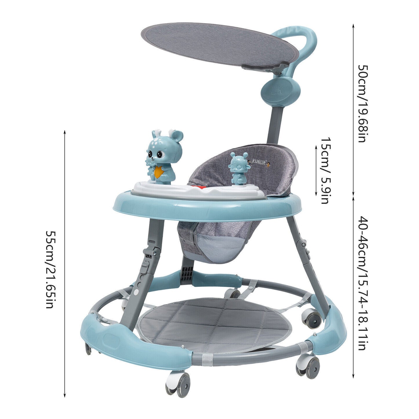 Adjustable Baby Walker Stroller with Music and Sunshade