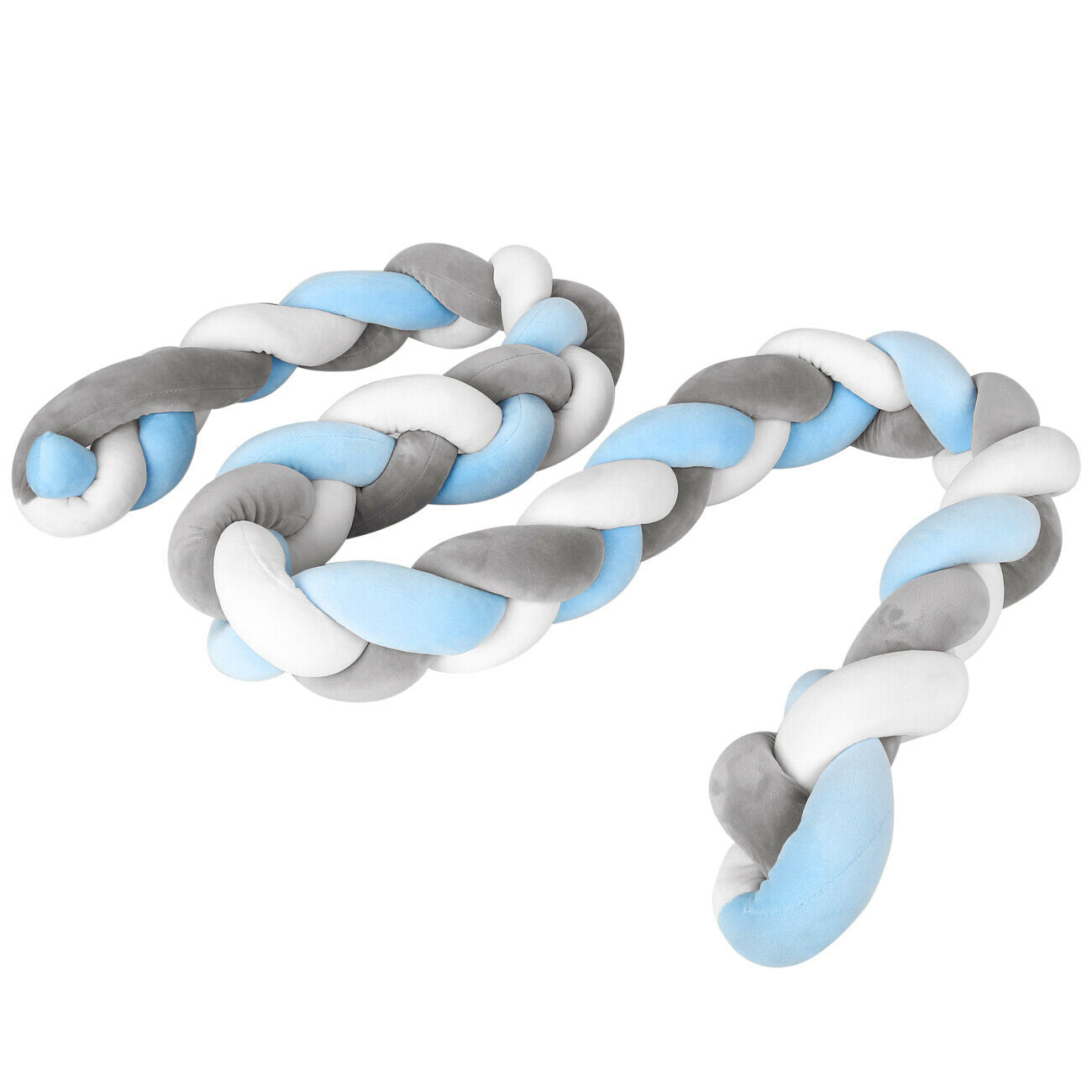 Knotted Braid Cot Bumper - Grey, White, Blue