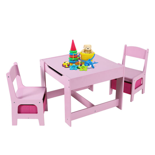 Pink Kids Table and Chairs Set with Chalkboard