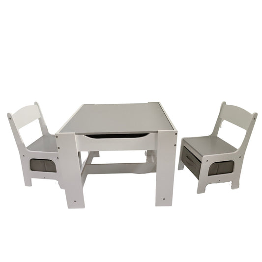 3-Piece Kids Table and Chairs Set with Chalkboard - Grey