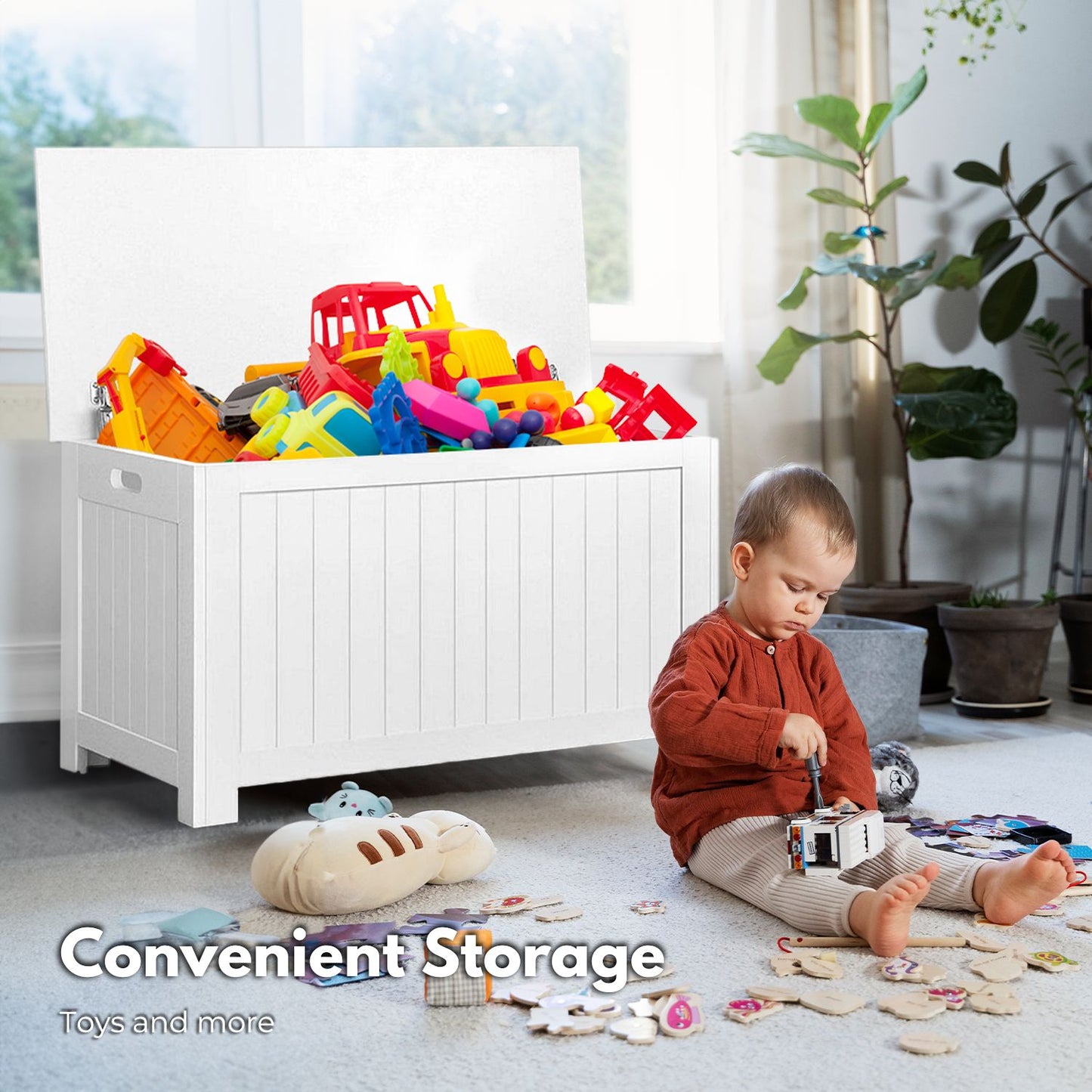 Children's White Toy Storage Box with Air Gap Handle