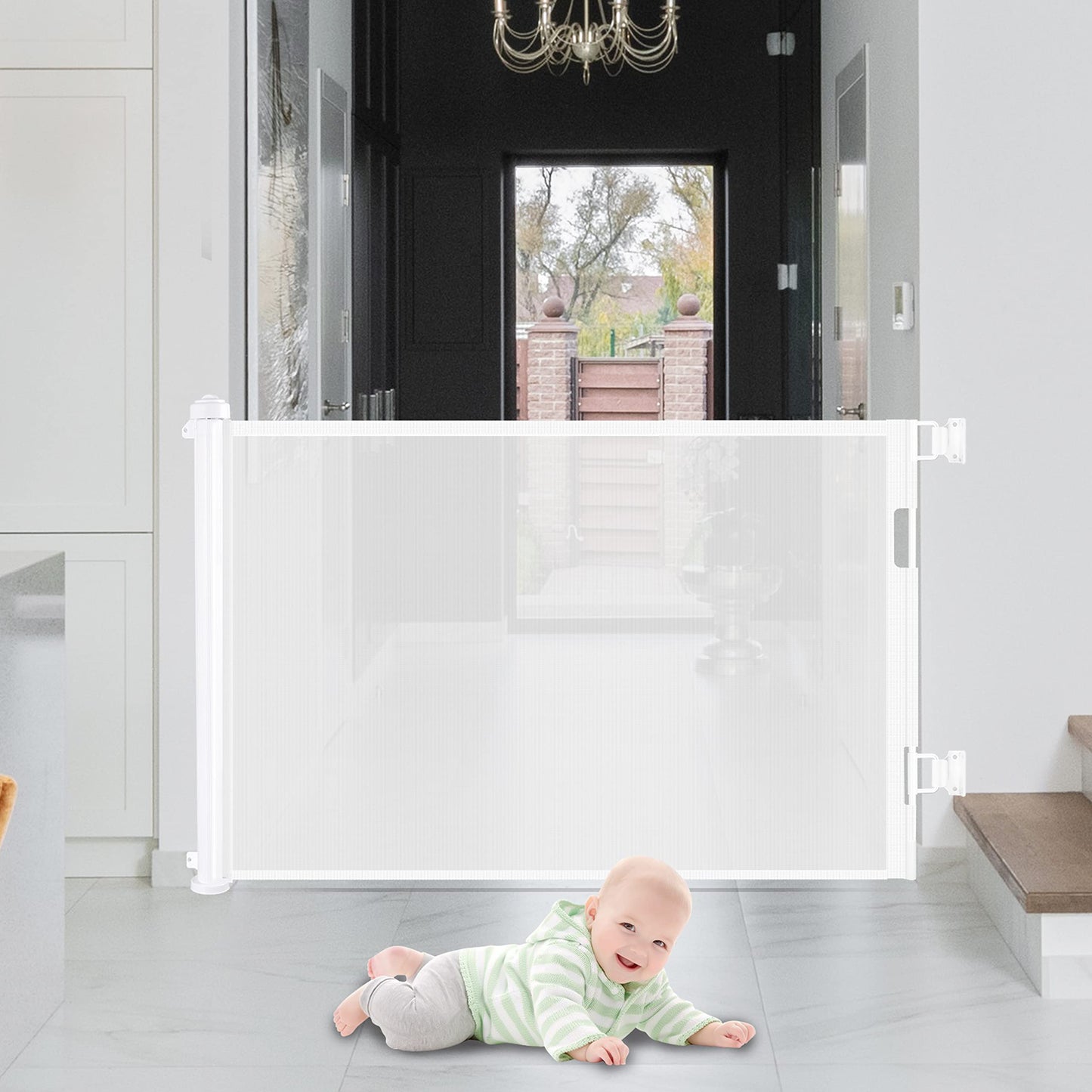 3m Retractable Baby and Pet Safety Gate - White