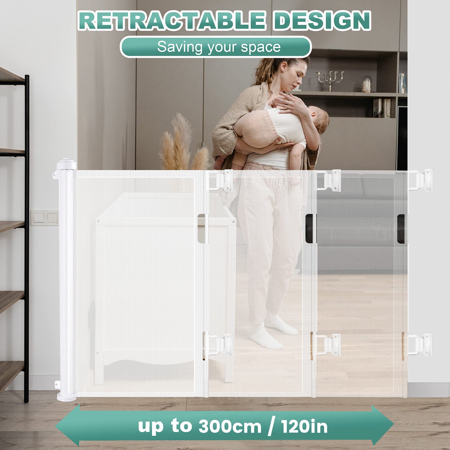 3m Retractable Baby and Pet Safety Gate - White