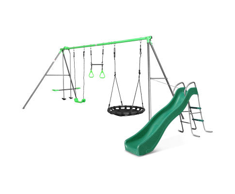 Adventure Zone 4-Station Swing Set with Slippery Slide