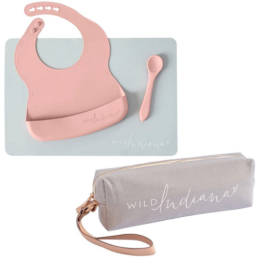 Portable Silicone Baby Bib Set - Blush