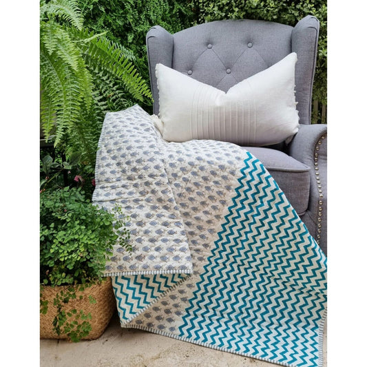 Organic Cotton Reversible Baby Quilt - Little Fish (Blue)