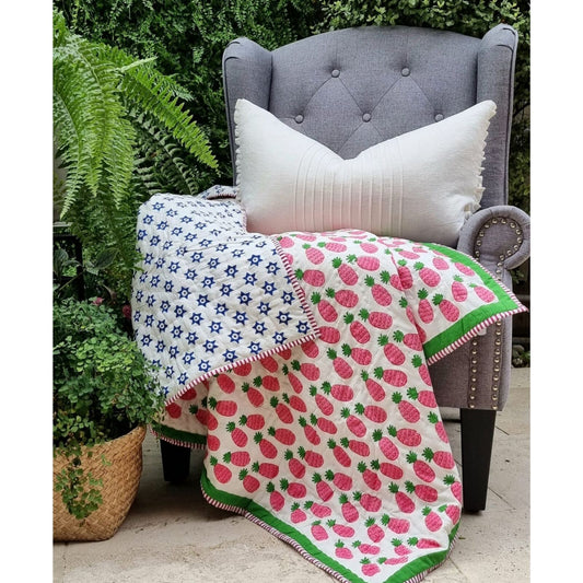 Organic Cotton Reversible Baby Quilt - Pink Pineapple