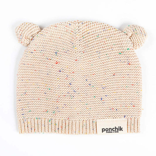 Knitted Bear Beanie Hat - Carmel