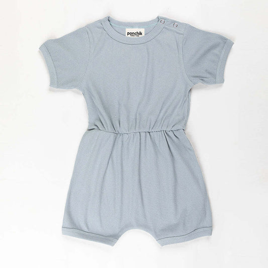 Ribbed Cotton Romper (Capri Blue, 3-6 Months)