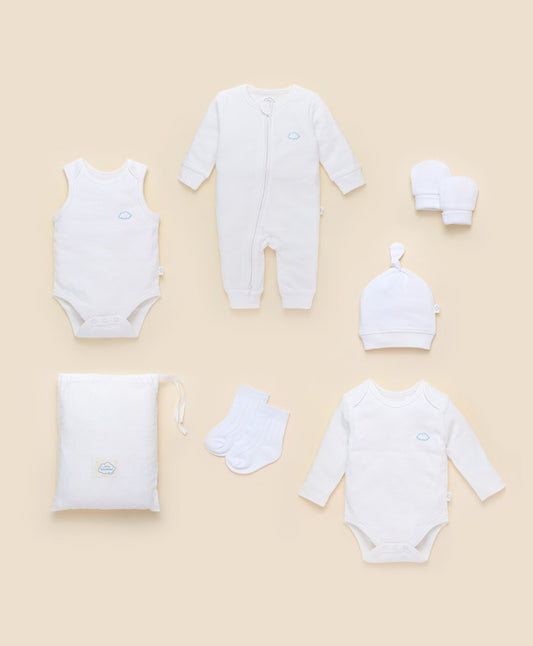 Pure White Newborn Essentials Pack - 6-Piece Organic Cotton Set