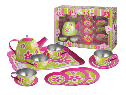 Lime Daisy Flower Tin Tea Set 15pcs