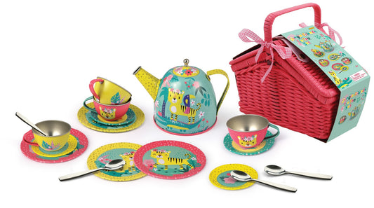 Tiger Tin Tea Set In Picnic Basket 18pcs