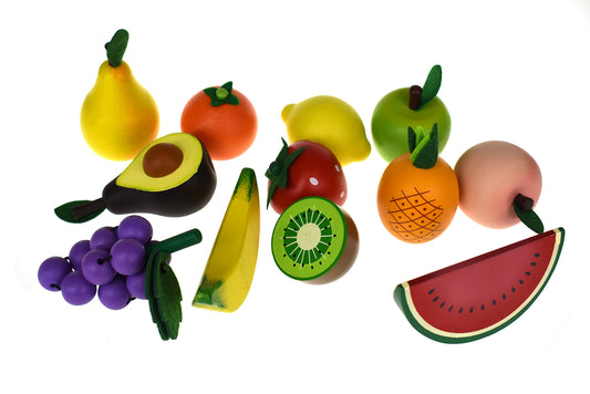 Wooden Fruits 12pcs Set With Wooden Crate