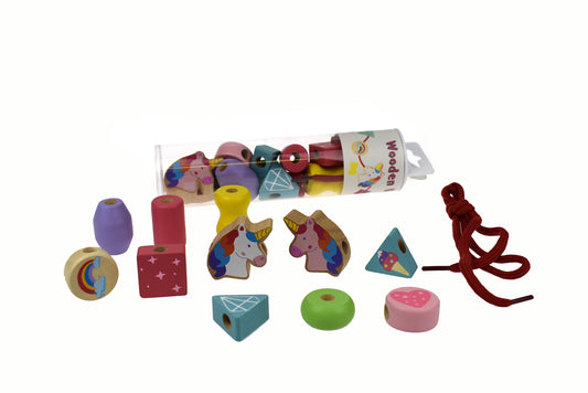 Wooden Unicorn Lacing Bead Set In Tube