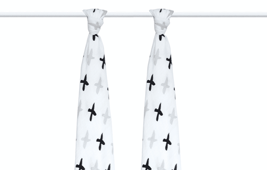 Bamboo Muslin Wrap 2pce Set - Tic Tac Toe