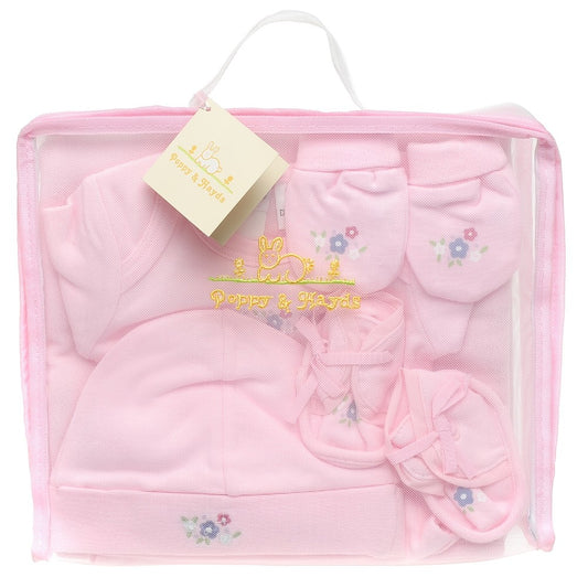 Poppy & Hydes Infants Knitted Blanket, Bodysuit, Hat, Mittens & Shoes 5 Pk - Pink